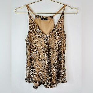 Love J Women's Small Leopard Print Sheer Tank Top Layered V-Neck Cami Blouse